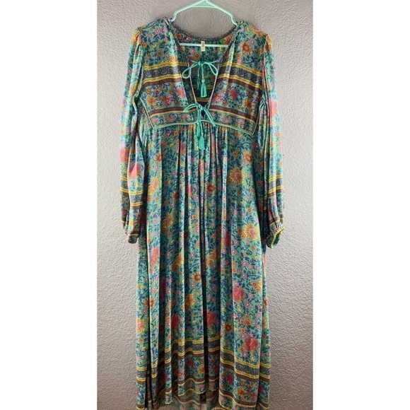 Spell & The Gypsy Collective Folk Town Boho Turquoise Floral Midi Dress - Picture 5 of 16